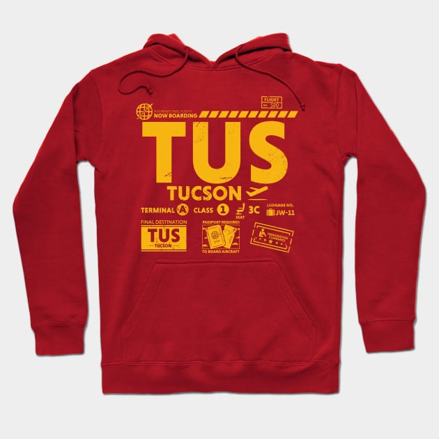 Vintage Tucson TUS Airport Code Travel Day Retro Travel Tag Arizona Hoodie by Now Boarding